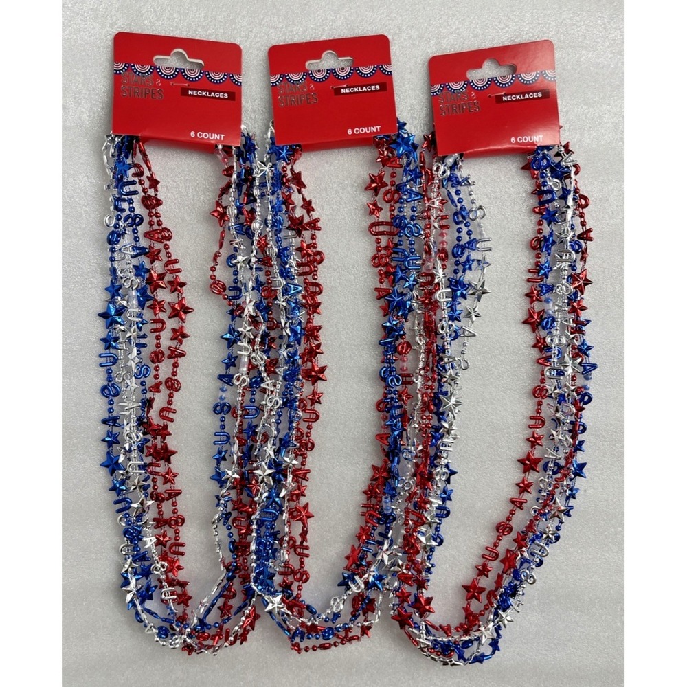 Lot 18 Stars & Stripes USA Chain Necklace Party‎ Favors Red Silver Blue 4th July